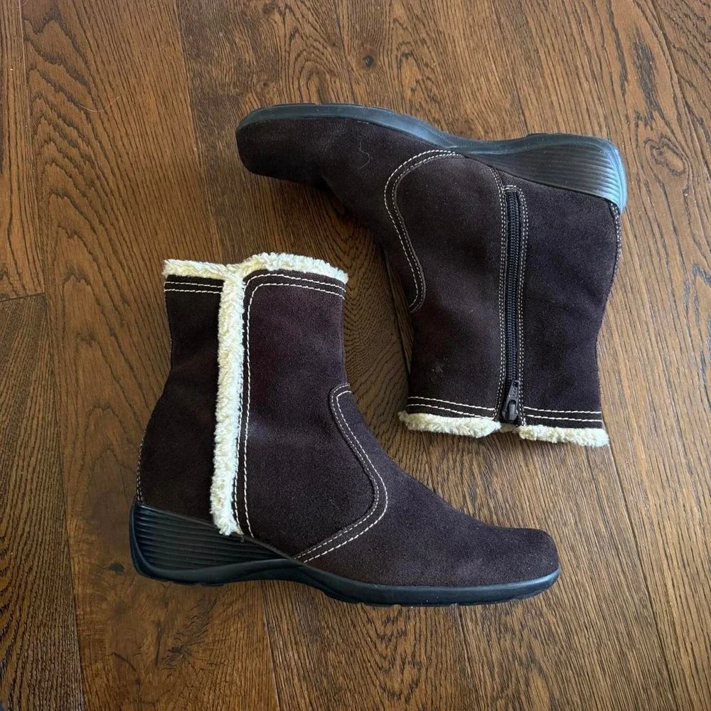 Naturalizer Boots Womens 8.5 M Arnen Ankle Winter 1 Brown Leather Faux Fur